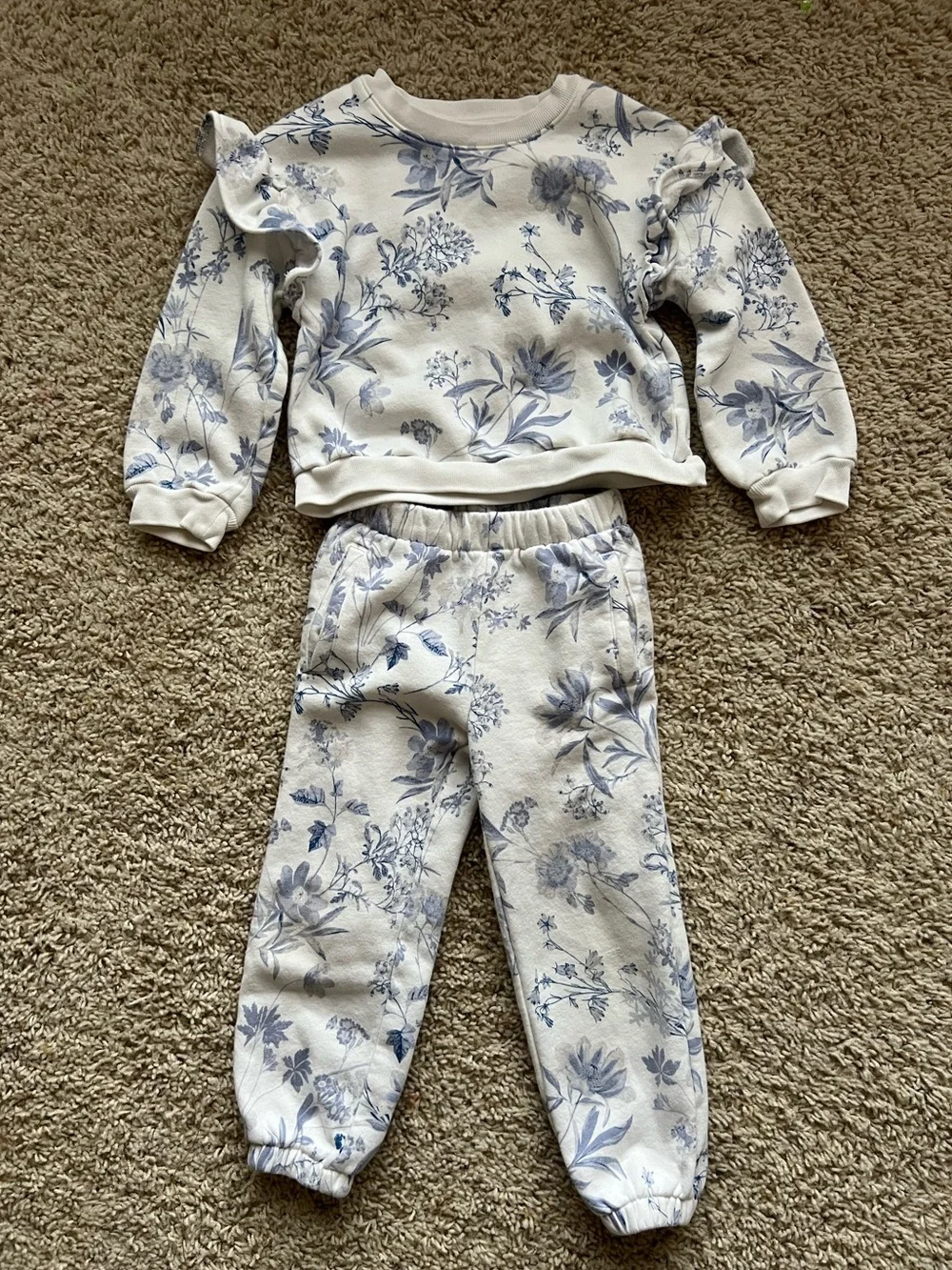 Kids Floral Jogger Bottoms - Cream with Blue Print - GAP